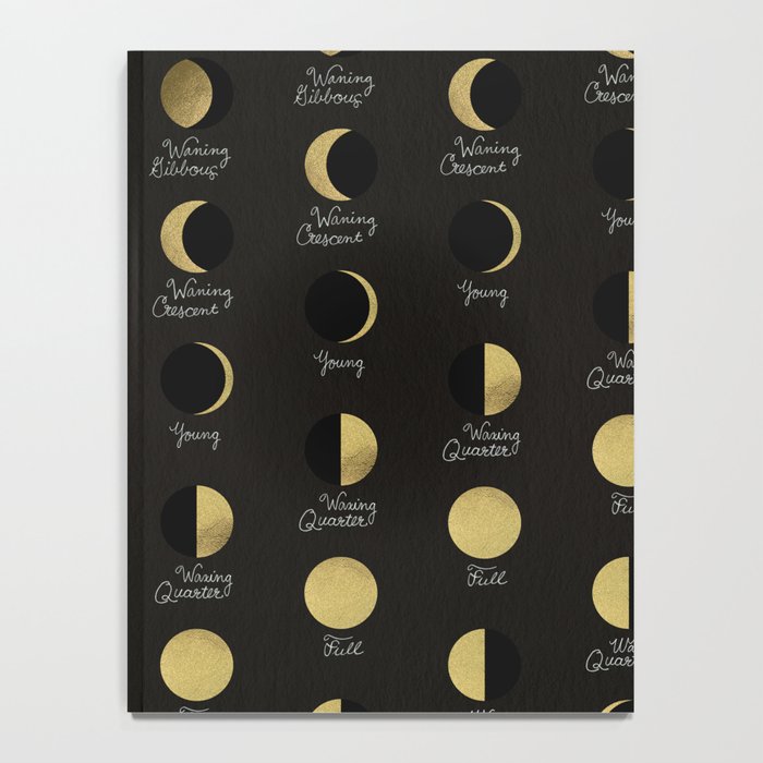 The Lunar Cycle â¢ Phases of the Moon - Black & Gold Palette Notebook Gallery Image 4