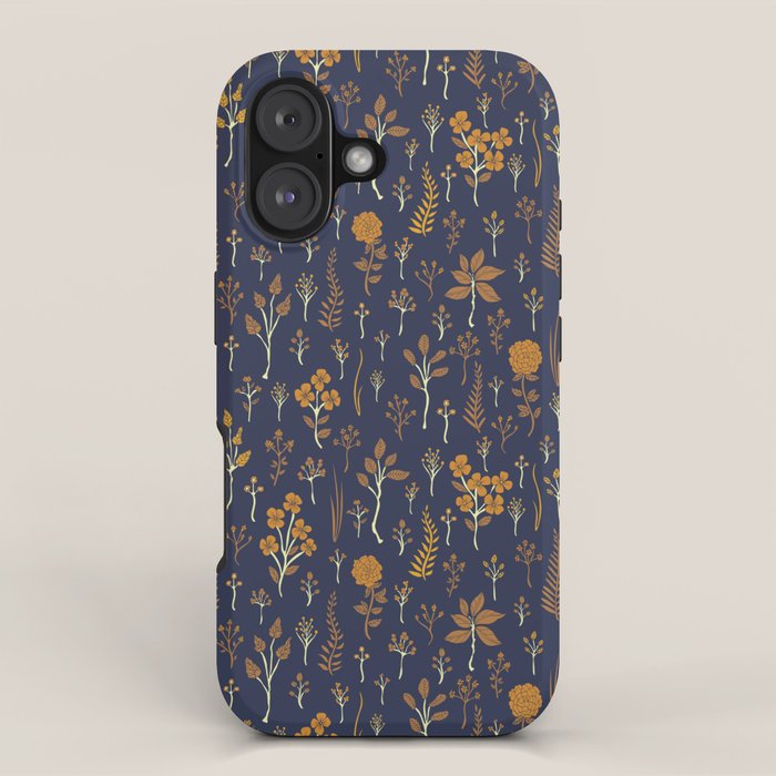 Navy Blue & Mustard Yellow Floral Pattern iPhone Case Gallery Image 1