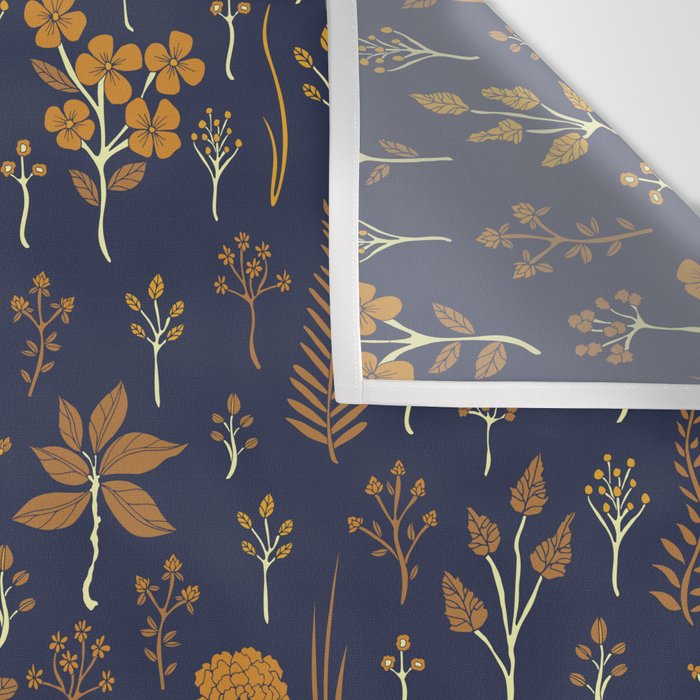Navy Blue & Mustard Yellow Floral Pattern Wall Tapestry Gallery Image 3