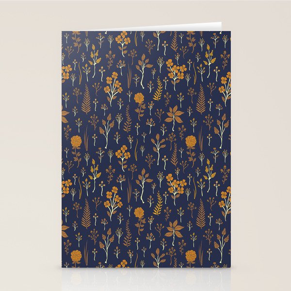 Navy Blue & Mustard Yellow Floral Pattern Stationery Card Gallery Image 2