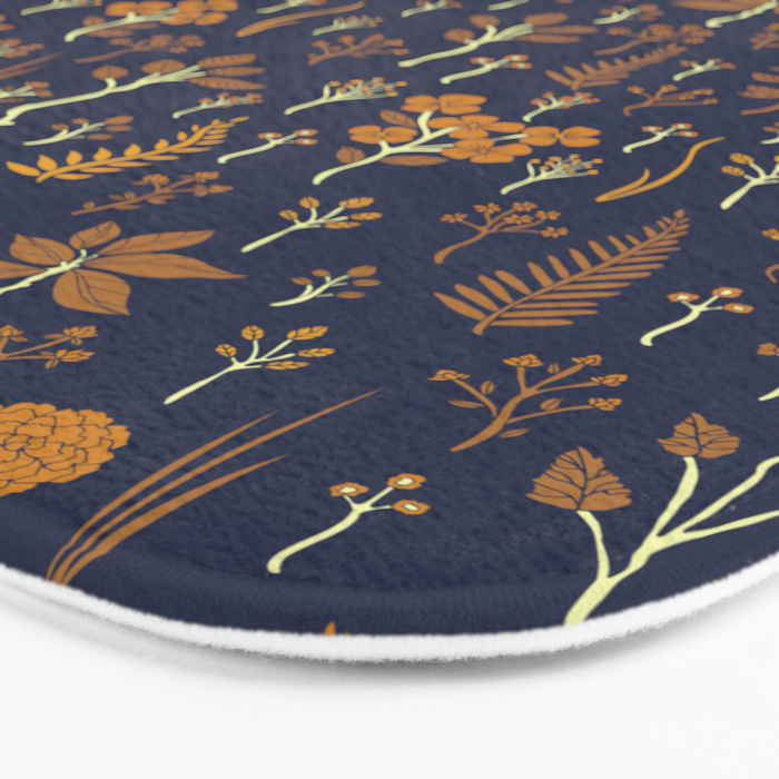 Navy Blue & Mustard Yellow Floral Pattern Bath Mat Gallery Image 3