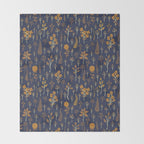 Navy Blue & Mustard Yellow Floral Pattern Throw Blanket Gallery Image 2
