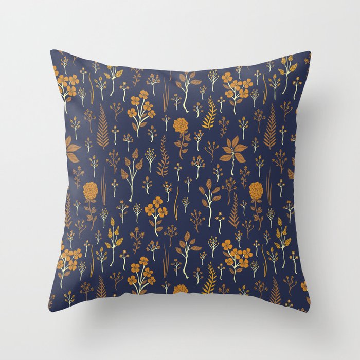 Navy Blue & Mustard Yellow Floral Pattern Throw Pillow Gallery Image 6