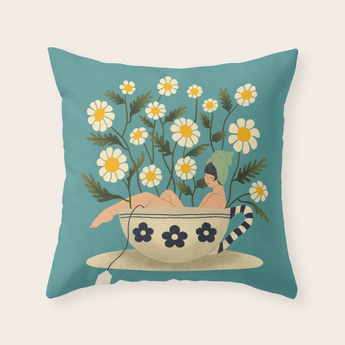 Lady in a Chamomile Tea Bath Throw Pillow Gallery Image 6