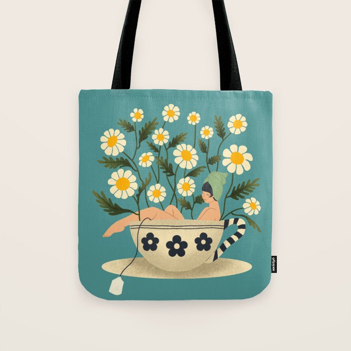 Lady in a Chamomile Tea Bath Tote Bag Gallery Image 1