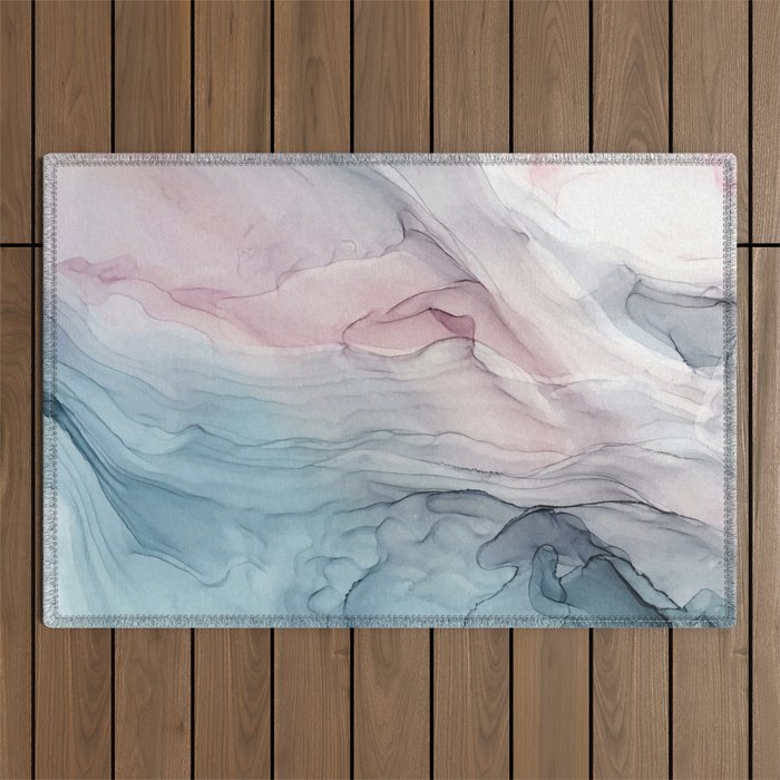 Calming Pastel Flow- Blush, grey and blue Outdoor Rug Gallery Image 1