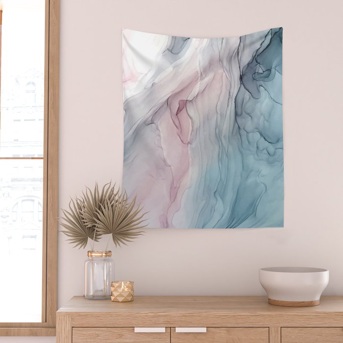 Calming Pastel Flow- Blush, grey and blue Wall Tapestry Gallery Image 2