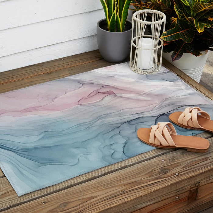 Calming Pastel Flow- Blush, grey and blue Outdoor Rug Gallery Image 2