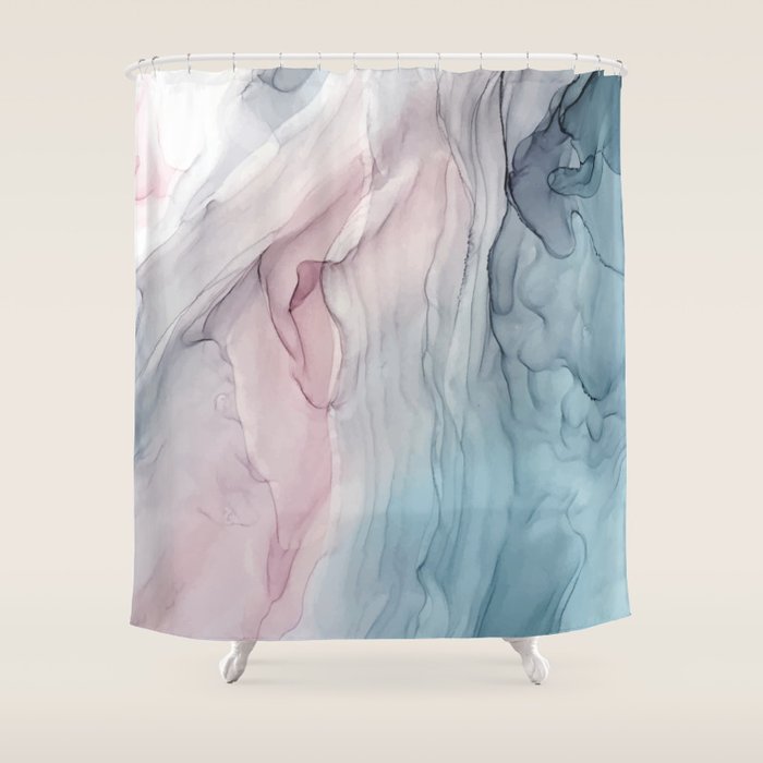Calming Pastel Flow- Blush, grey and blue Shower Curtain Gallery Image 1