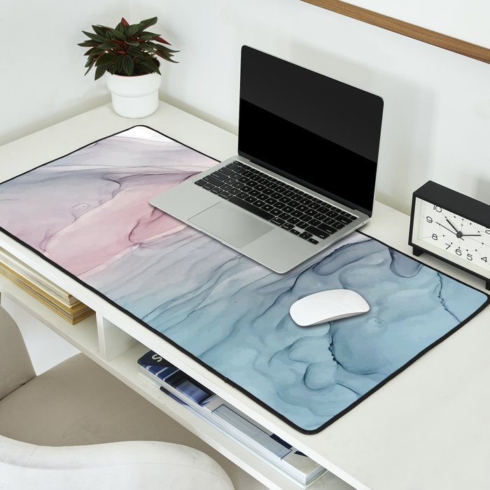 Calming Pastel Flow- Blush, grey and blue Desk Mat Gallery Image 2