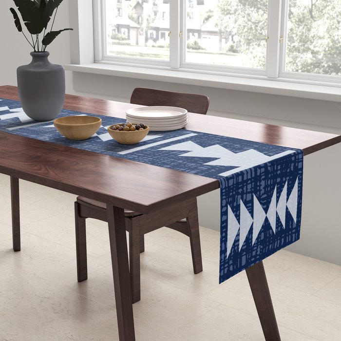 Southwestern Pattern 128 Indigo Blue Table Runner Gallery Image 2