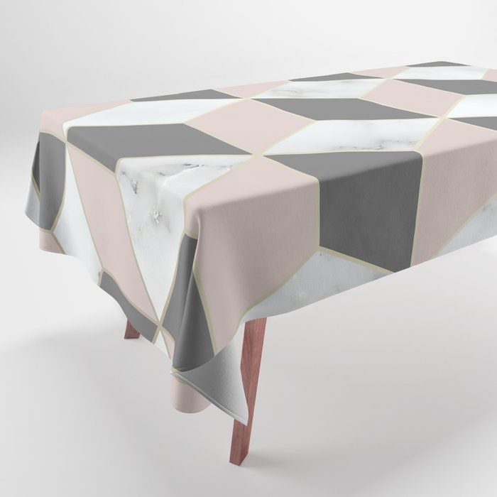 Geometric Art, Marble, Blush Pink, Gray, Abstract Art Tablecloth Gallery Image 1