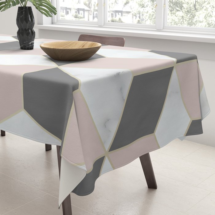 Geometric Art, Marble, Blush Pink, Gray, Abstract Art Tablecloth Gallery Image 3