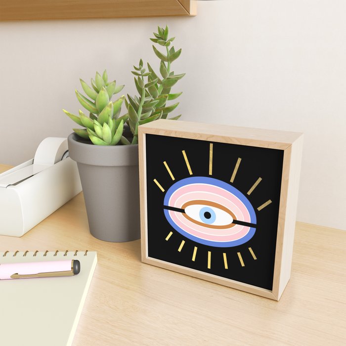 Retro evil eye - black & gold Mini Art Print Gallery Image 2