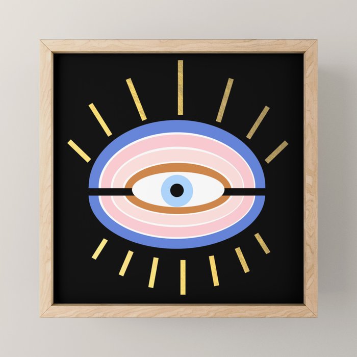 Retro evil eye - black & gold Mini Art Print Gallery Image 1
