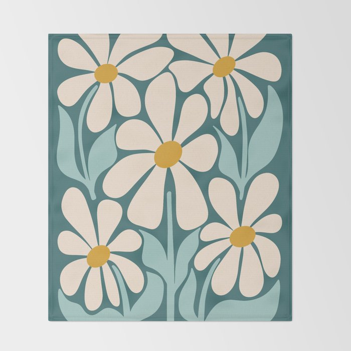 Oh, Daisy! Teal, off-white, yellow Throw Blanket Gallery Image 2
