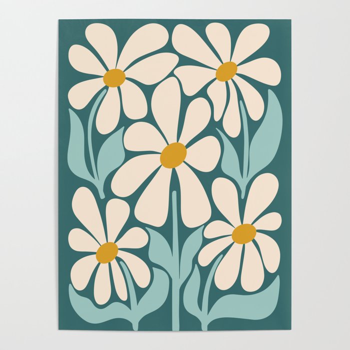 Oh, Daisy! Teal, off-white, yellow Poster Gallery Image 4