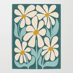 Oh, Daisy! Teal, off-white, yellow Poster Gallery Image 4