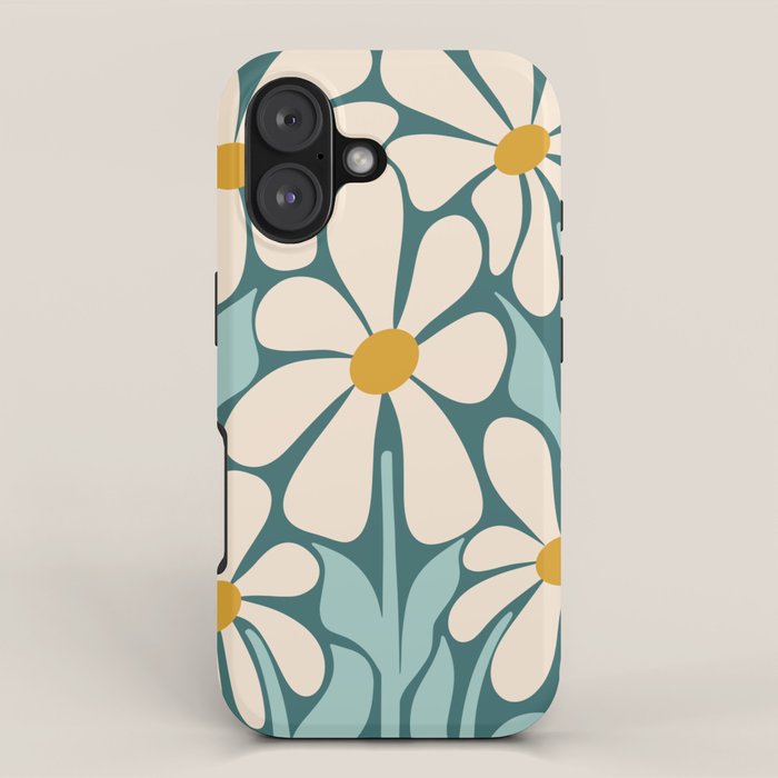 Oh, Daisy! Teal, off-white, yellow iPhone Case Gallery Image 1