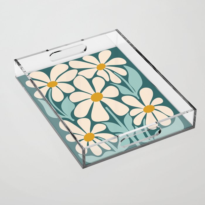 Oh, Daisy! Teal, off-white, yellow Acrylic Tray Gallery Image 1
