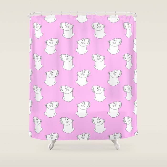 Vaporwave greek statue doodle pattern Shower Curtain Gallery Image 1