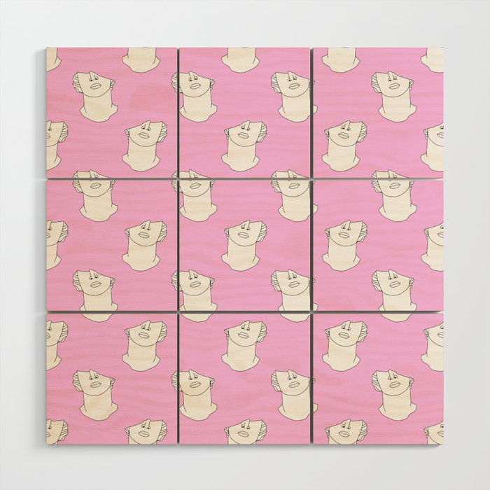 Vaporwave greek statue doodle pattern Wood Wall Art Gallery Image 1