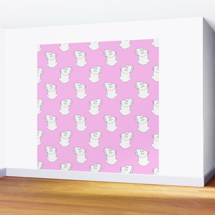 Vaporwave greek statue doodle pattern Wall Mural Gallery Image 2