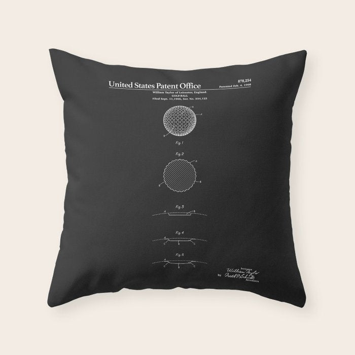Golf Ball Patent - Black Throw Pillow Gallery Image 6