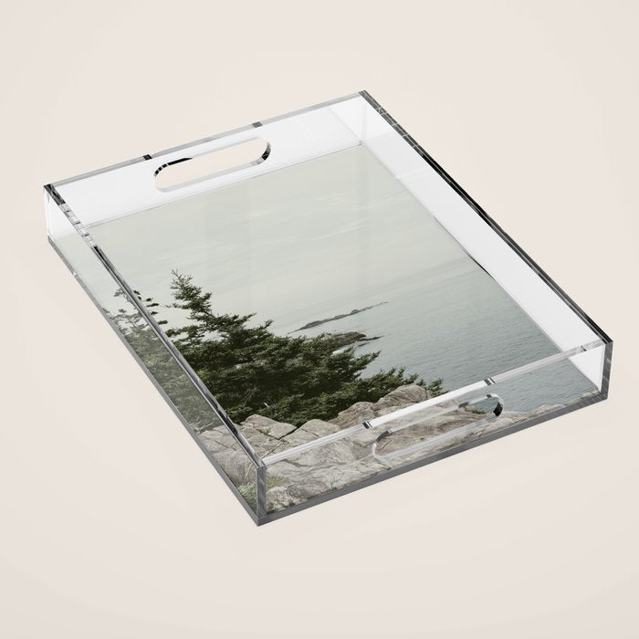 rocky coast - travel photography Maine coast nature Acrylic Tray Gallery Image 1