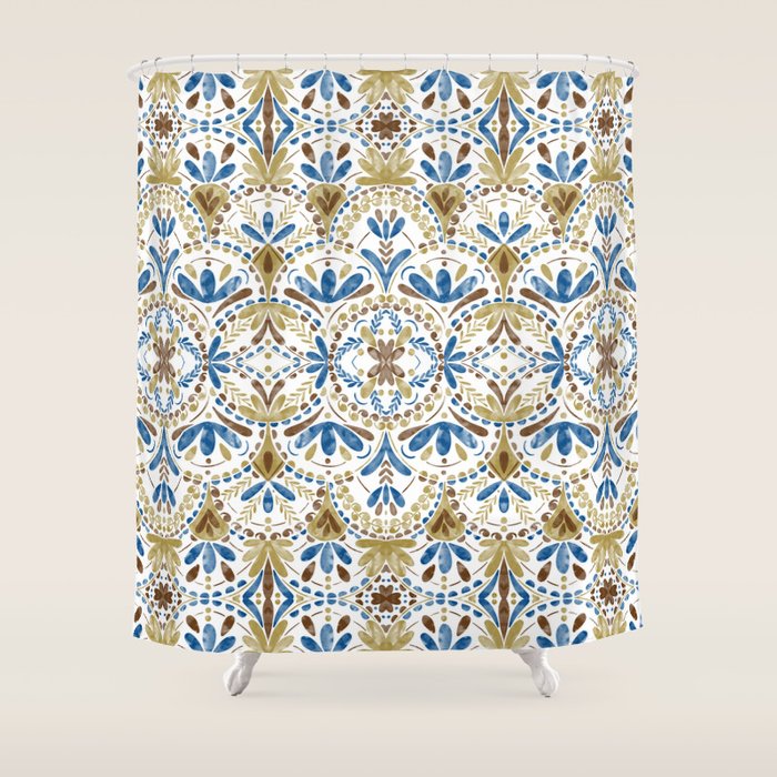 Whimsical Botanical Tile Shower Curtain Gallery Image 1