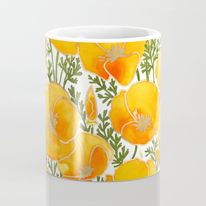 Gold watercolor California poppies Coffee Mug Gallery Image 4