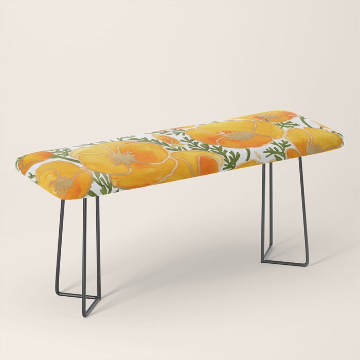 Gold watercolor California poppies Bench Gallery Image 1