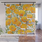 Gold watercolor California poppies Wall Mural Gallery Image 1