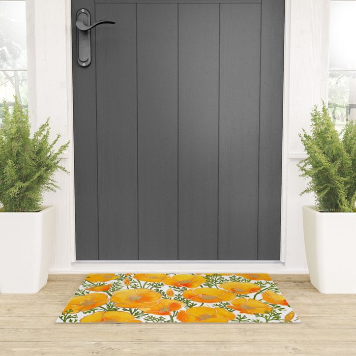 Gold watercolor California poppies Welcome Mat Gallery Image 3