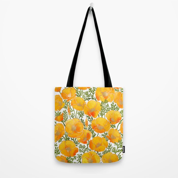 Gold watercolor California poppies Tote Bag Gallery Image 2