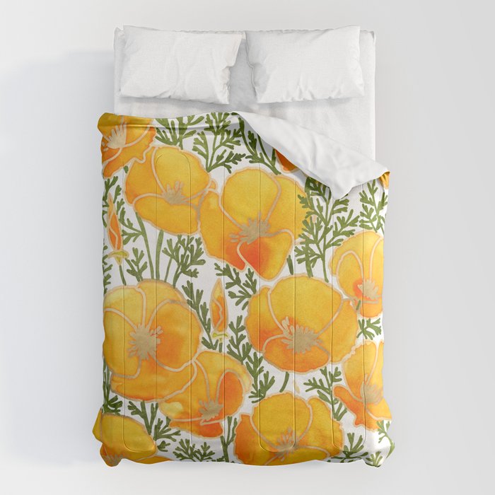 Gold watercolor California poppies Comforter Gallery Image 6