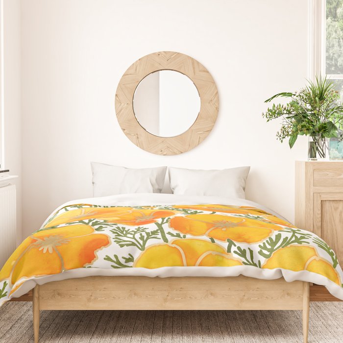 Gold watercolor California poppies Duvet Cover Gallery Image 3