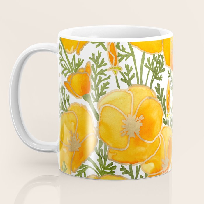 Gold watercolor California poppies Coffee Mug Gallery Image 3