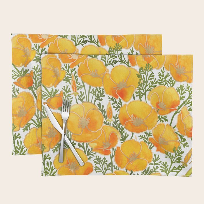 Gold watercolor California poppies Placemat