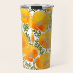 Gold watercolor California poppies Travel Mug Gallery Image 1