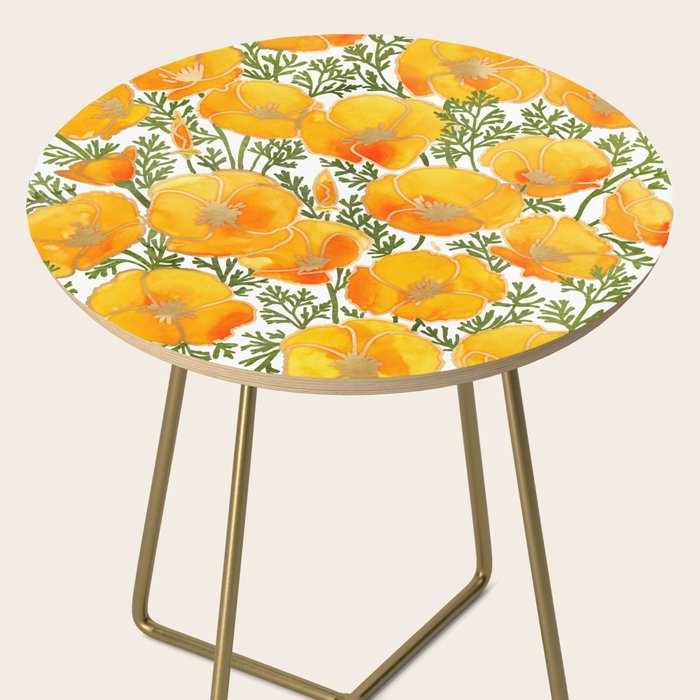 Gold watercolor California poppies Side Table Gallery Image 2