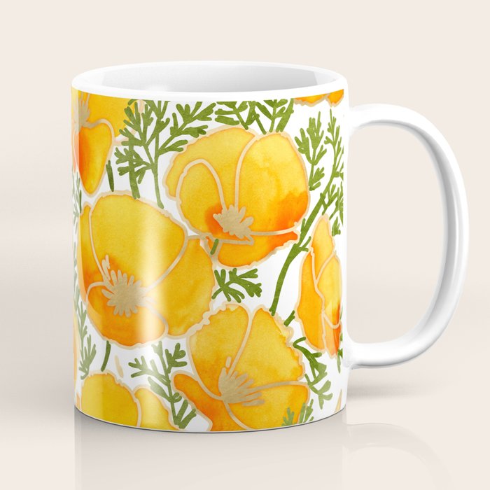 Gold watercolor California poppies Coffee Mug Gallery Image 1