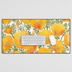 Gold watercolor California poppies Desk Mat Gallery Image 1