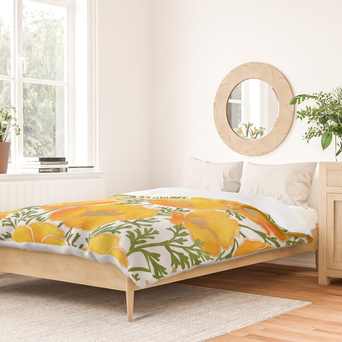 Gold watercolor California poppies Duvet Cover Gallery Image 2