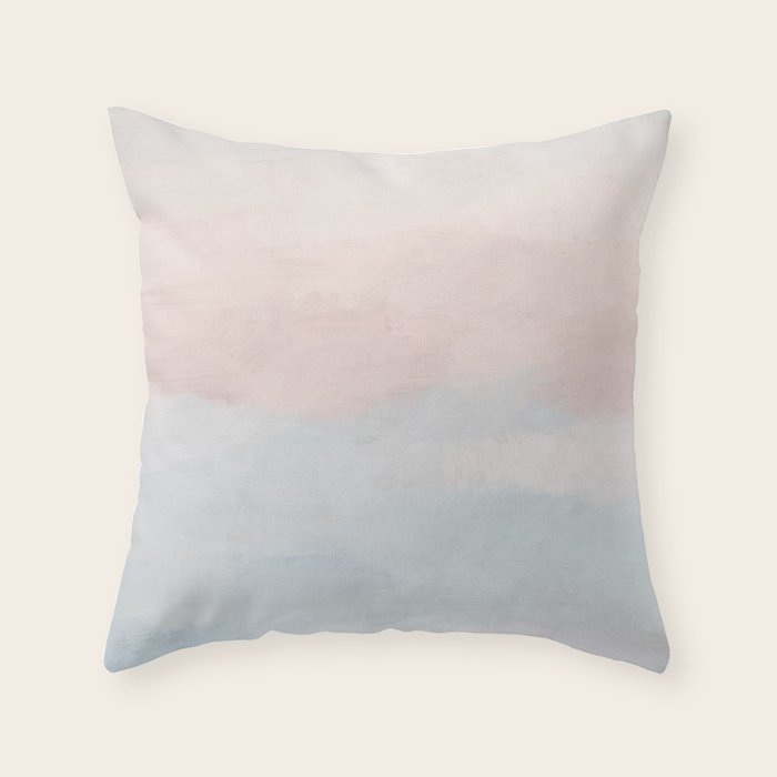 Soothing Seas I - Soft Pink and Blue Sunrise Horizon Ocean for Nursery Abstract Coastal Painting Art Throw Pillow Gallery Image 1