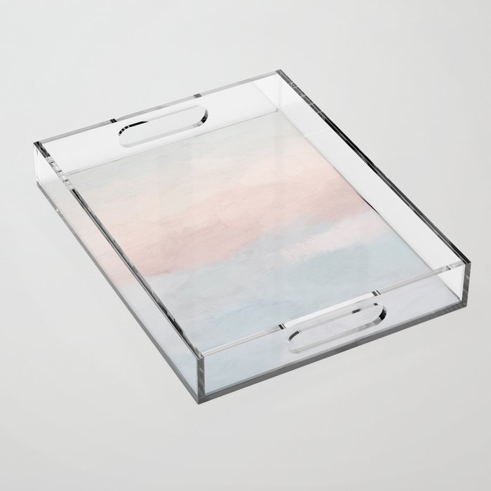 Soothing Seas I - Soft Pink and Blue Sunrise Horizon Ocean for Nursery Abstract Coastal Painting Art Acrylic Tray Gallery Image 1
