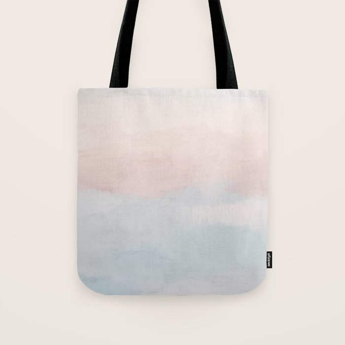 Soothing Seas I - Soft Pink and Blue Sunrise Horizon Ocean for Nursery Abstract Coastal Painting Art Tote Bag Gallery Image 1
