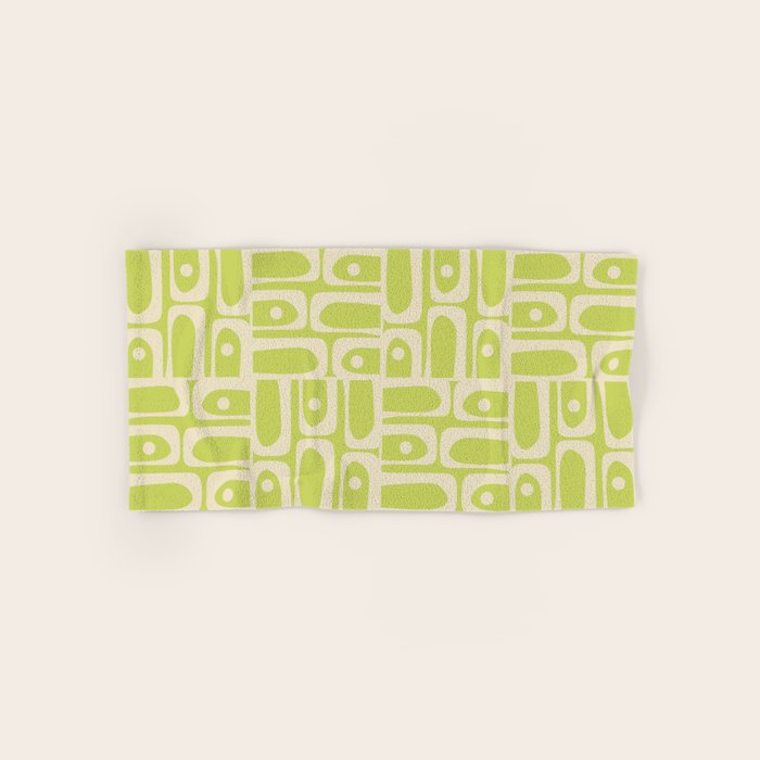 Mid Century Modern Piquet Abstract Multi Pattern in Light Lime Linden Green and Beige Bath Towel Gallery Image 1