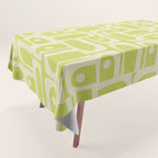 Mid Century Modern Piquet Abstract Multi Pattern in Light Lime Linden Green and Beige Tablecloth Gallery Image 1