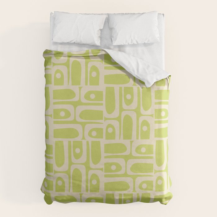 Mid Century Modern Piquet Abstract Multi Pattern in Light Lime Linden Green and Beige Duvet Cover Gallery Image 6